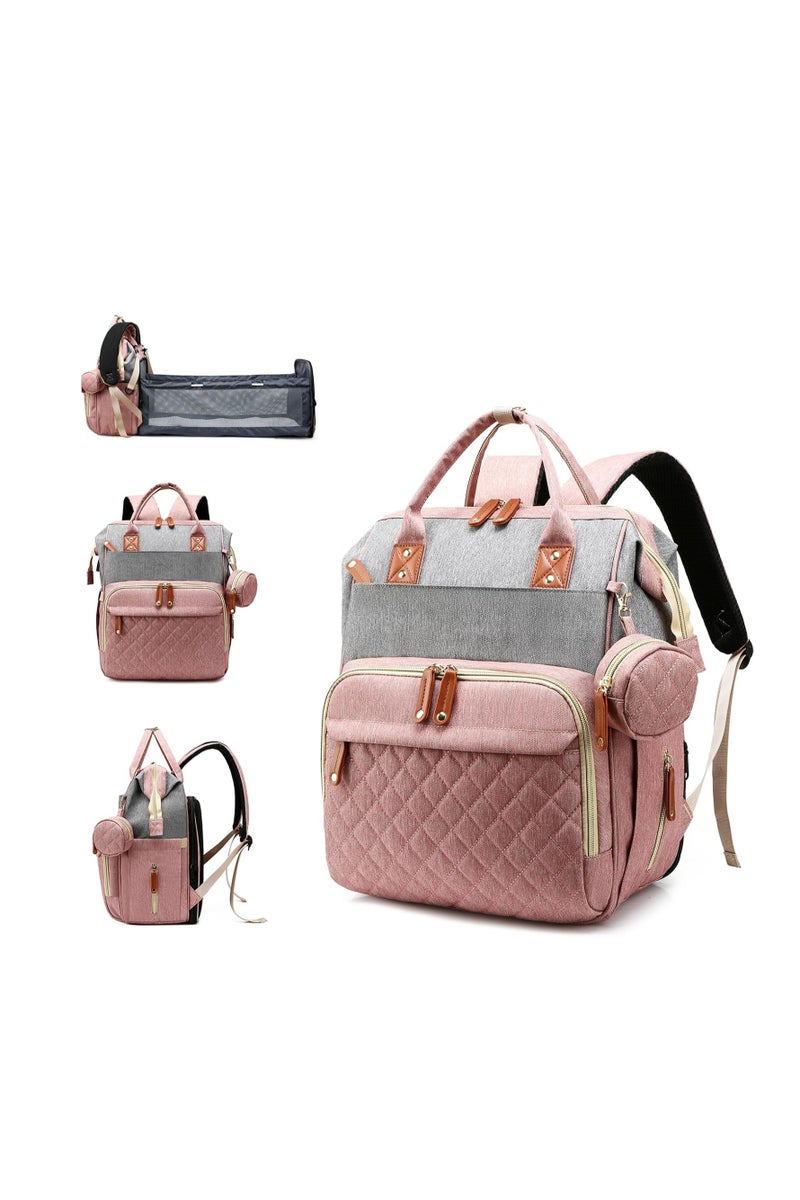 GUDOO Diaper Bag with Changing Station, Waterproof 3 in 1 Baby Diaper Backpack with Foldable Changing Pad, Pink-Grey - Image 1