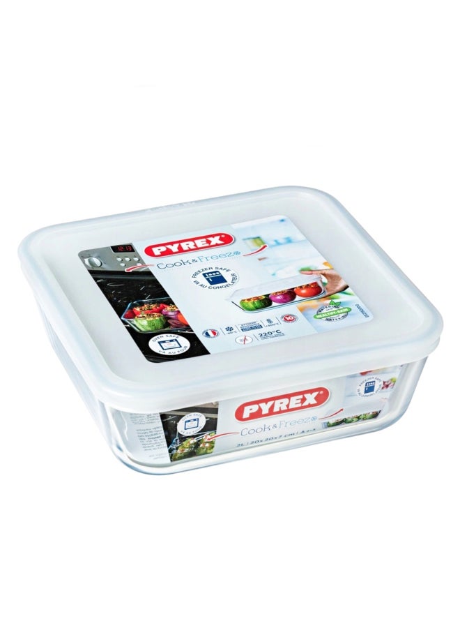 بيريكس Pyrex Cook & Freeze Square Glass Dish with Lid 0.8L, Borosilicate Glass Food Storage Container, Oven, Microwave, Freezer & Dishwasher Safe, Meal Prep & Food Storage Solution - Image 1