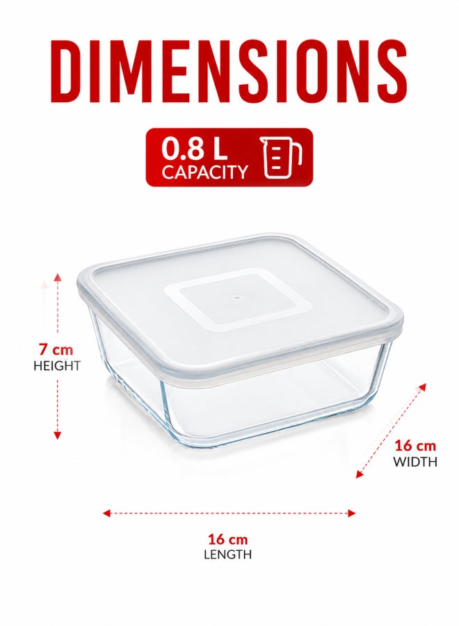 بيريكس Pyrex Cook & Freeze Square Glass Dish with Lid 0.8L, Borosilicate Glass Food Storage Container, Oven, Microwave, Freezer & Dishwasher Safe, Meal Prep & Food Storage Solution - Image 2