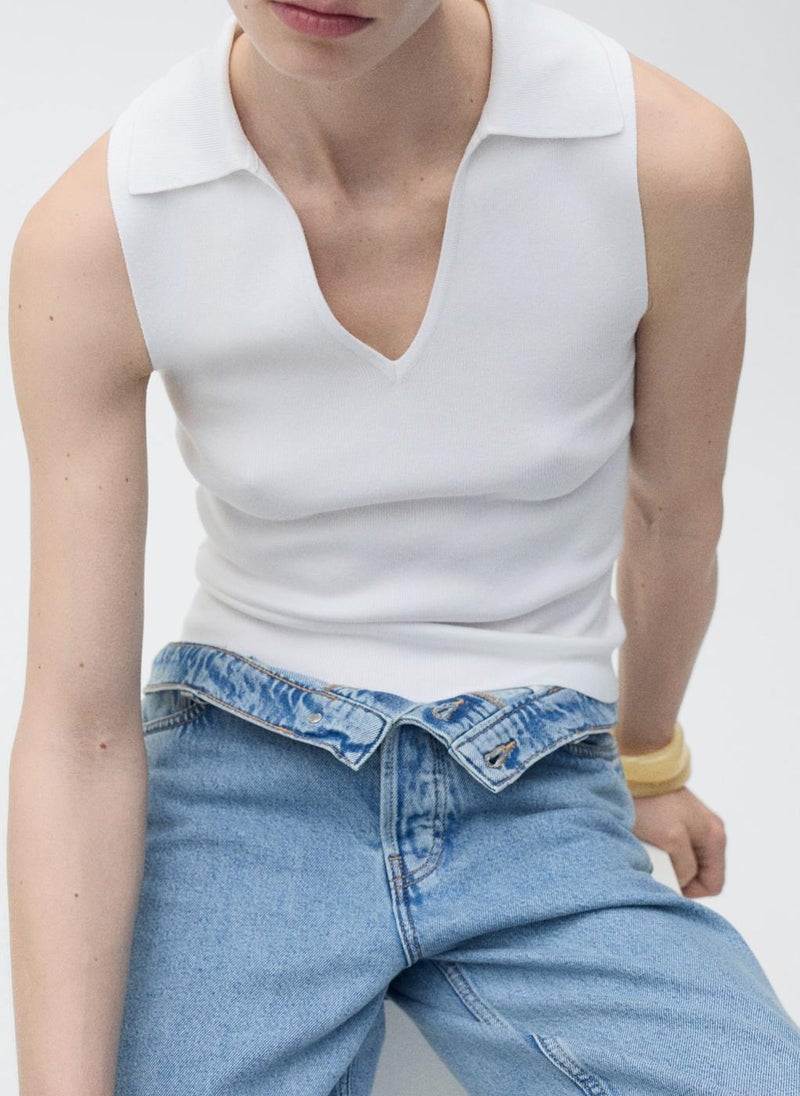 MANGO - Casual Polo-Neck Knitted Top - Image 1