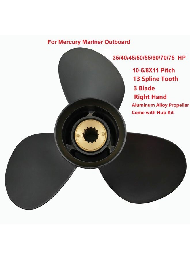 MARKGOO Propeller for Mercury Mariner Outboard 25 30 35 40 45 50 55 60 70 HP HP Boat Motor Engine Parts Aluminum Prop 10 5/8x12 Pitch RH 13 Spline Tooth 3.25 Gearcase with Hub Kit 48-73134A45 - Image 2