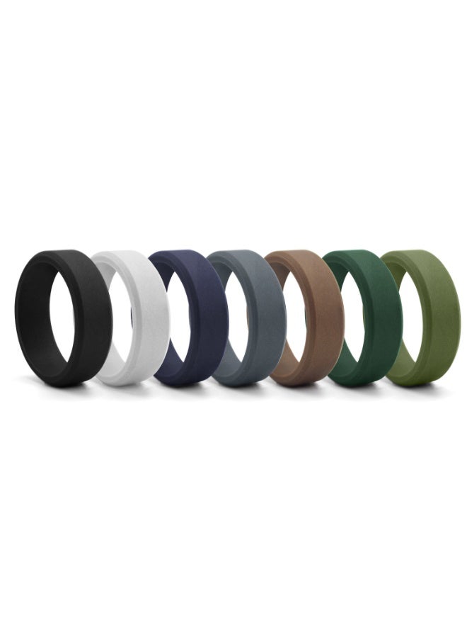 7-Pack Silicone Rings for Men, 8mm Wide Beveled Edge Silicone Wedding Bands, Flexible Sport Rings for Outdoor Activities, Size 10 - Image 2