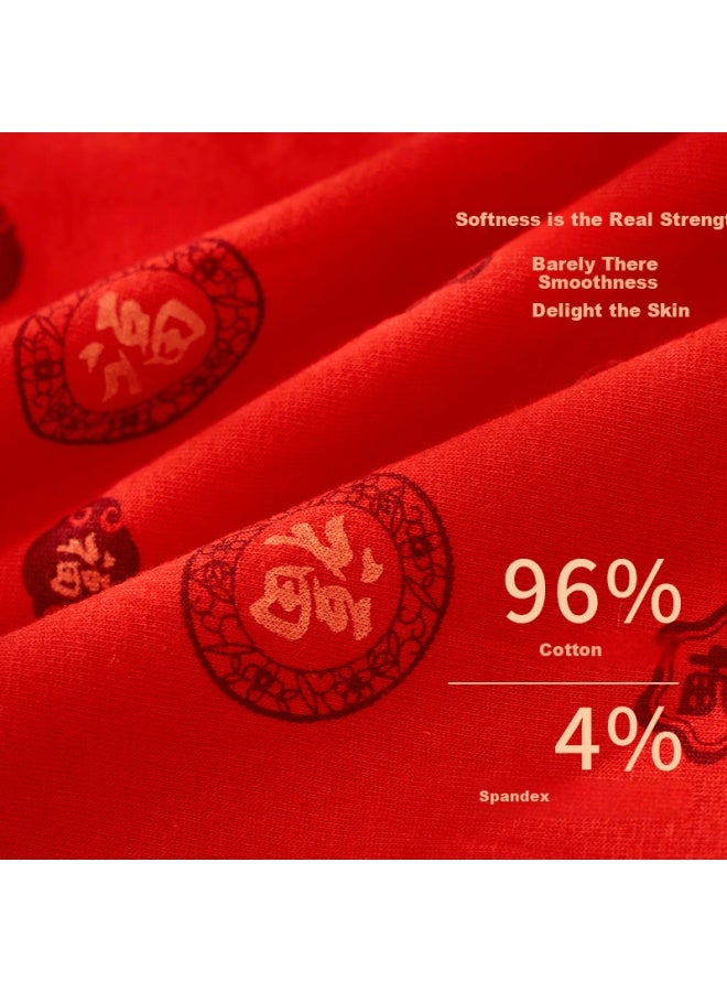 LANG SHA Langsha Hongyun Men's Lucky Year Pure Cotton Boxer Briefs Red Festive Qi Ji Red Shorts 4-pack - Image 4