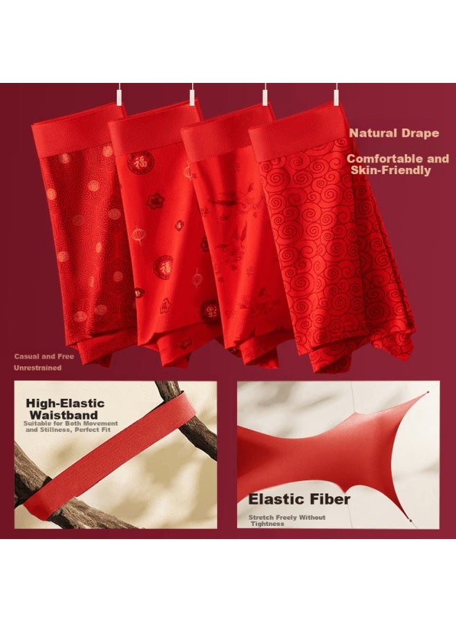 LANG SHA Langsha Hongyun Men's Lucky Year Pure Cotton Boxer Briefs Red Festive Qi Ji Red Shorts 4-pack - Image 3