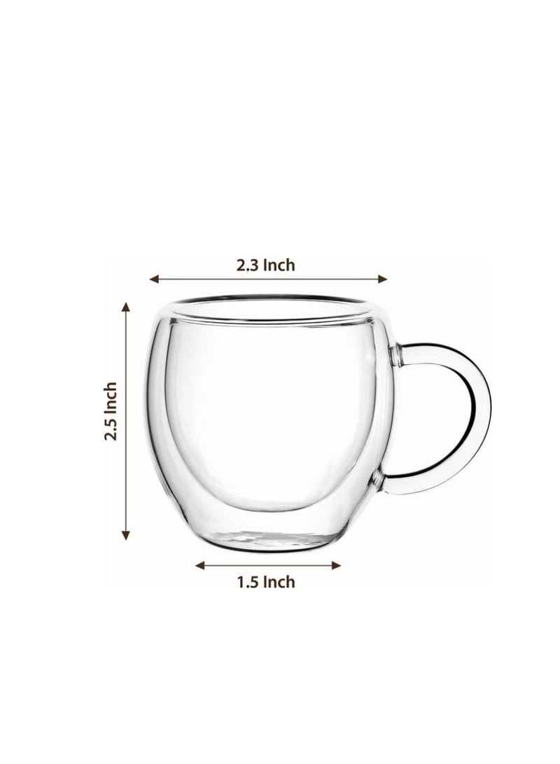 إيباسكت أكواب قهوة زجاجية مزدوجة الجدران مكونة من 6 قطع بمقبض، أكواب قهوة صغيرة معزولة بطبقة، أكواب شفافة من البورسليكات، مثالية للقهوة والشاي واللاتيه  بسعة 75 مل - Image 2