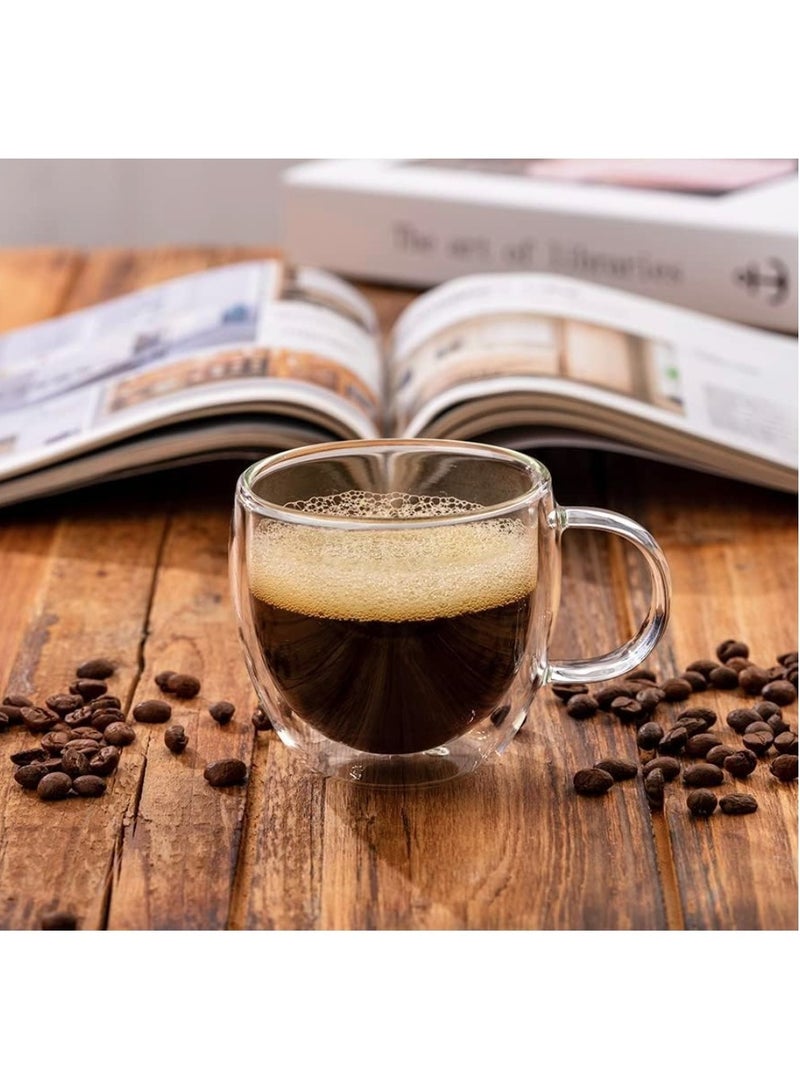 إيباسكت أكواب قهوة زجاجية مزدوجة الجدران مكونة من 6 قطع بمقبض، أكواب قهوة صغيرة معزولة بطبقة، أكواب شفافة من البورسليكات، مثالية للقهوة والشاي واللاتيه  بسعة 75 مل - Image 4