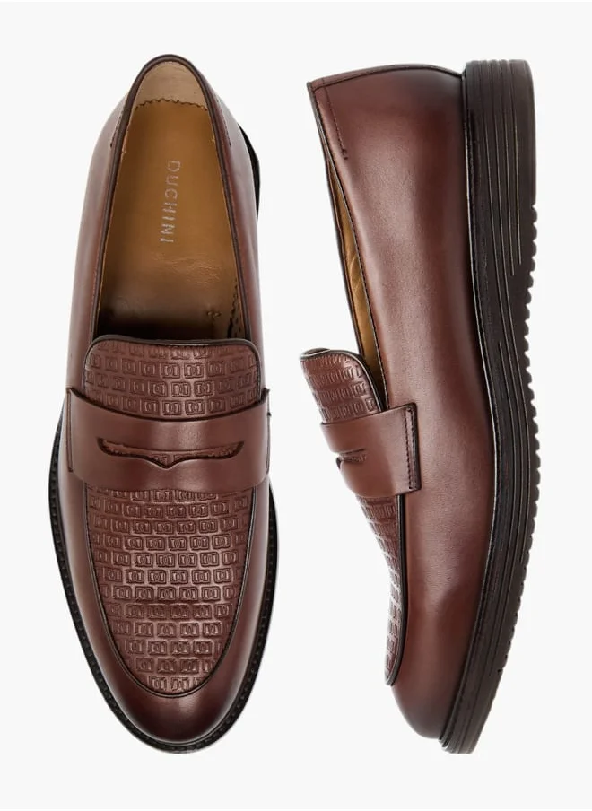 دوتشيني Men's Textured Slip-On Loafers with Cutout Detail