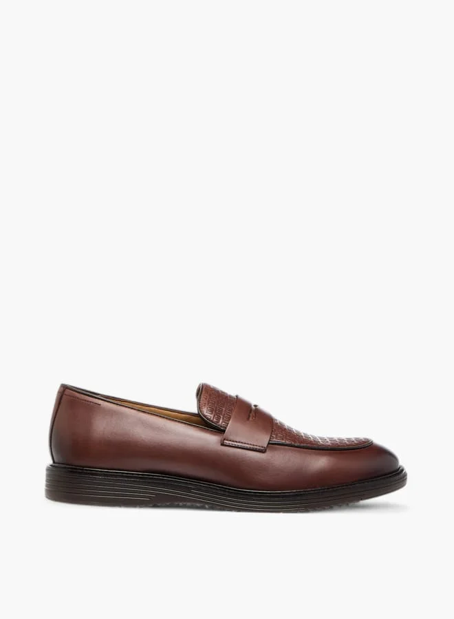 DUCHINI Men's Textured Slip-On Loafers with Cutout Detail