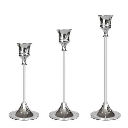 Showin Candlestick Holders Silver, 3 Packs Taper Candle Holder for Candlesticks, Candle Sticks Holder Decor for Home Decor - Image 1