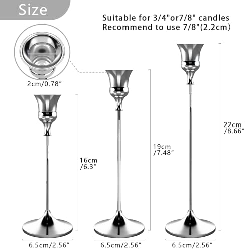 Showin Candlestick Holders Silver, 3 Packs Taper Candle Holder for Candlesticks, Candle Sticks Holder Decor for Home Decor - Image 3