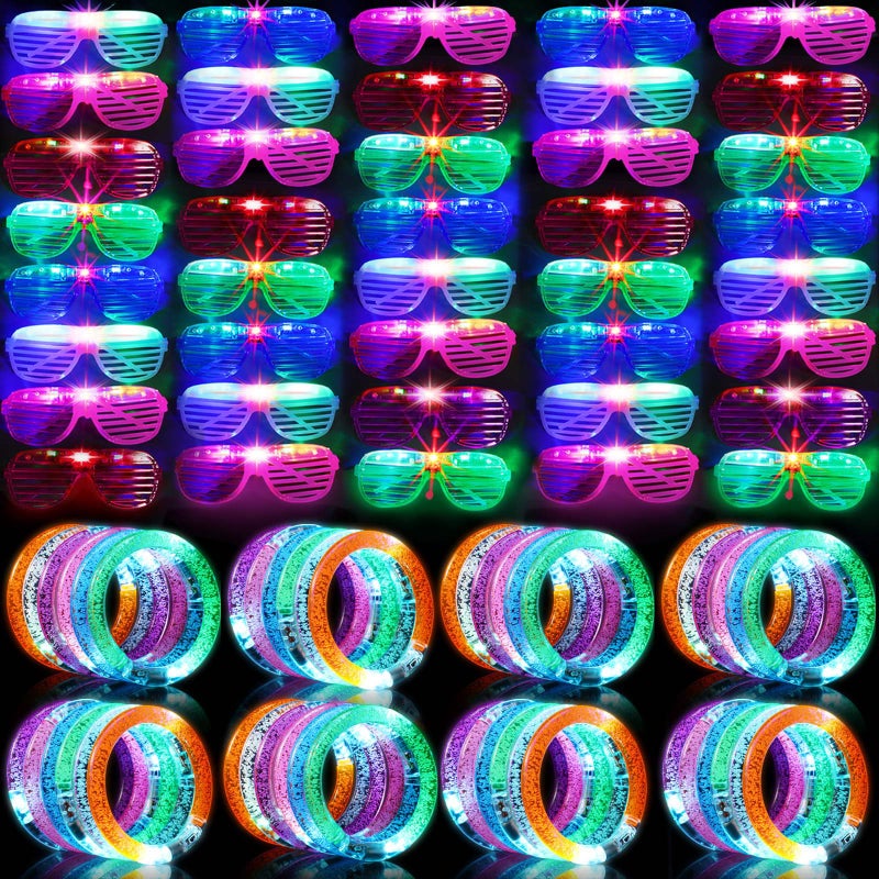 Honoson 96 Pack Glow in the Dark Party Supplies Include 48 Pcs Light up Glasses and 48 Pcs LED Bracelets LED Party Favor Neon Flashing Bulk Gifts for Adult Bachelor Carnival Birthday Concert Wedding