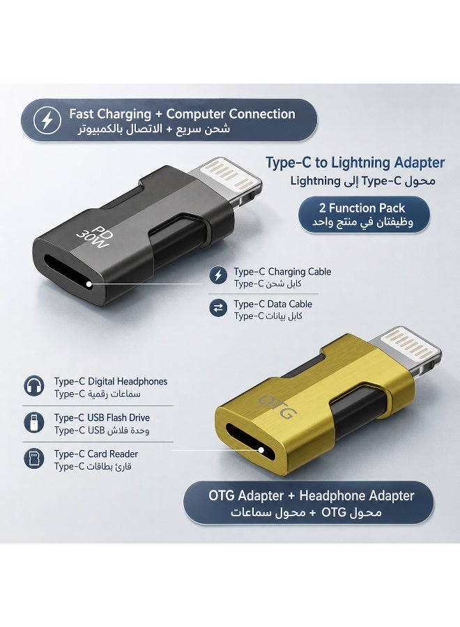 SIGood USB C to Lightning Adapter 2 Pack 30W PD Fast Charging OTG Converter for iPhone iPad Data Audio Transfer Compact Cable - Image 4
