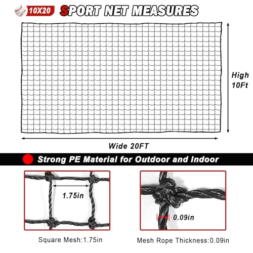 AOLIGEIJS Baseball Softball Backstop Nets,Sports Net,Sports Netting Barrier,Sports Netting for Backyard,Twisted Knotted PE Net - Image 2