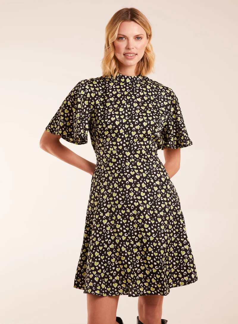 Blue Vanilla High Neck Flutter Sleeve