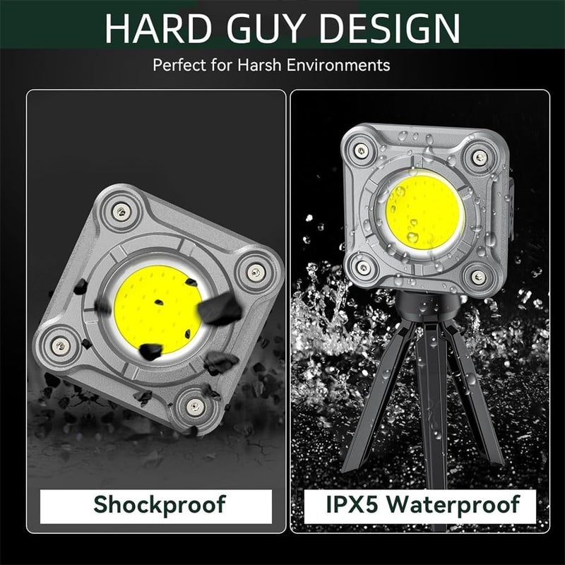 Rechargeable LED Work Light, 2000 Lumens, Magnetic Base, 3 Light Modes, COB Flood Light with Tripod, 180° Rotation, Portable Cordless Light for Car Repair, Fishing - Image 2