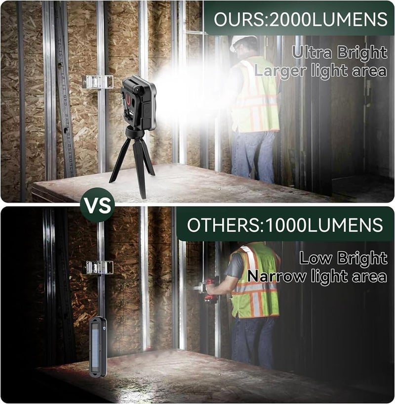 Rechargeable LED Work Light, 2000 Lumens, Magnetic Base, 3 Light Modes, COB Flood Light with Tripod, 180° Rotation, Portable Cordless Light for Car Repair, Fishing - Image 4