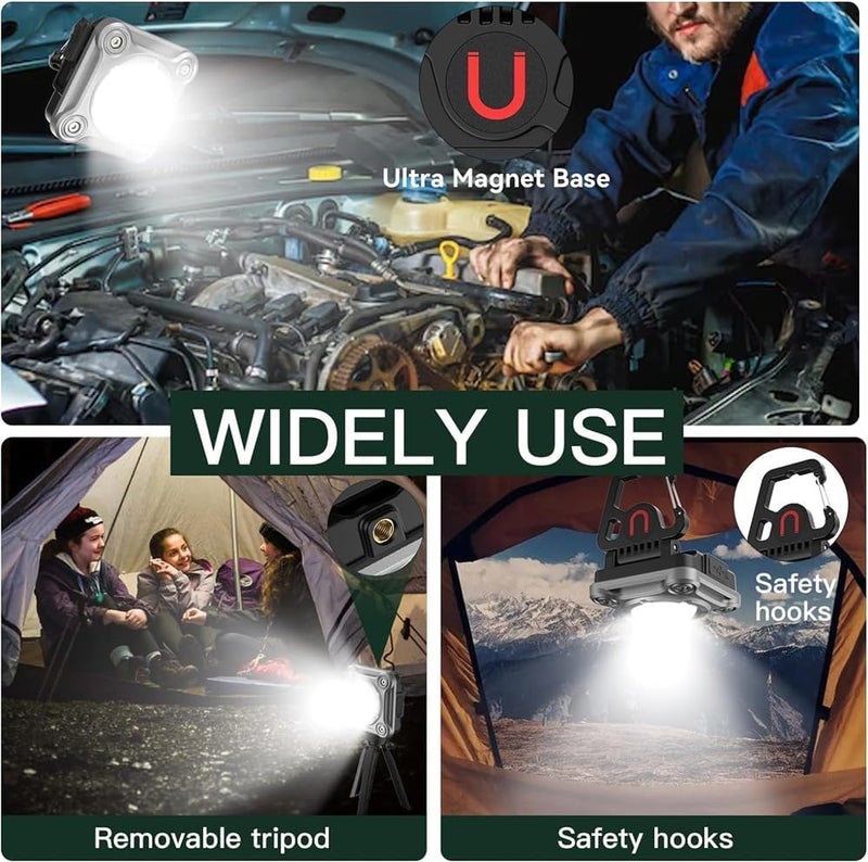 Rechargeable LED Work Light, 2000 Lumens, Magnetic Base, 3 Light Modes, COB Flood Light with Tripod, 180° Rotation, Portable Cordless Light for Car Repair, Fishing - Image 3