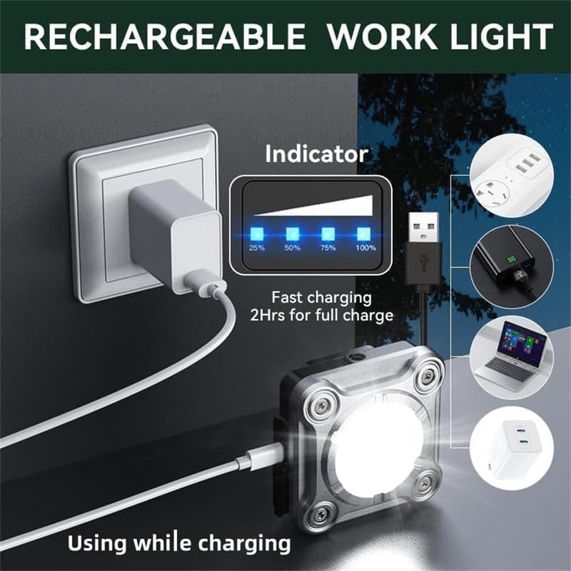 Rechargeable LED Work Light, 2000 Lumens, Magnetic Base, 3 Light Modes, COB Flood Light with Tripod, 180° Rotation, Portable Cordless Light for Car Repair, Fishing - Image 5