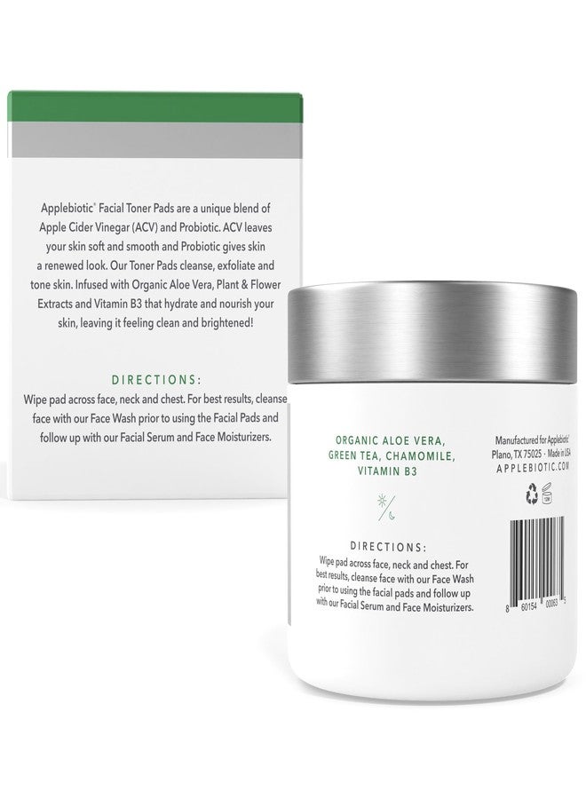 AppleBiotic Apple Cider Vinegar Face Toner Pads - Exfoliating & Hydrating Toner for All Skin Types, Probiotic Extract, Aloe, Green Tea - Pack of 2 - Image 2