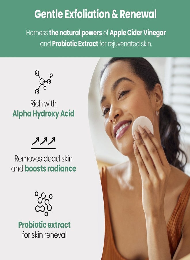 AppleBiotic Apple Cider Vinegar Face Toner Pads - Exfoliating & Hydrating Toner for All Skin Types, Probiotic Extract, Aloe, Green Tea - Pack of 2 - Image 4