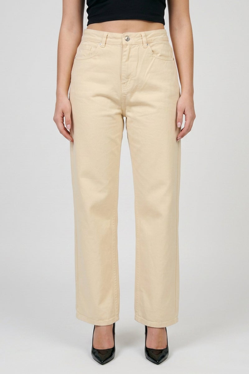 Threadbare Women Wide Leg Solid Denim Jeans, Yellow - Image 1