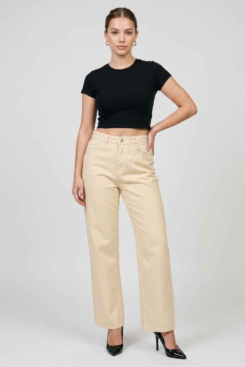 Threadbare Women Wide Leg Solid Denim Jeans, Yellow - Image 2