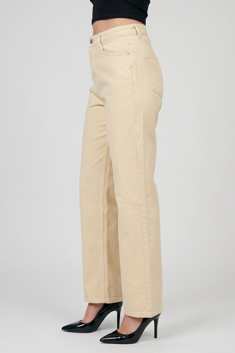 Threadbare Women Wide Leg Solid Denim Jeans, Yellow - Image 3
