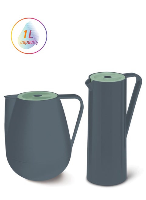 2-Piece Coffee And Tea Vacuum Flask Grey/Green 1 Liter