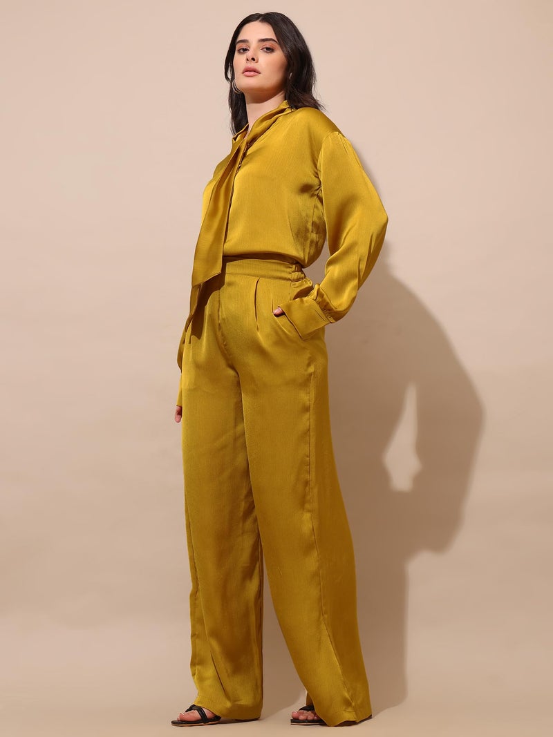 PURVAJA Women’s Midi Satin Yellow Co-Ords(Razy-041-L) - Image 2