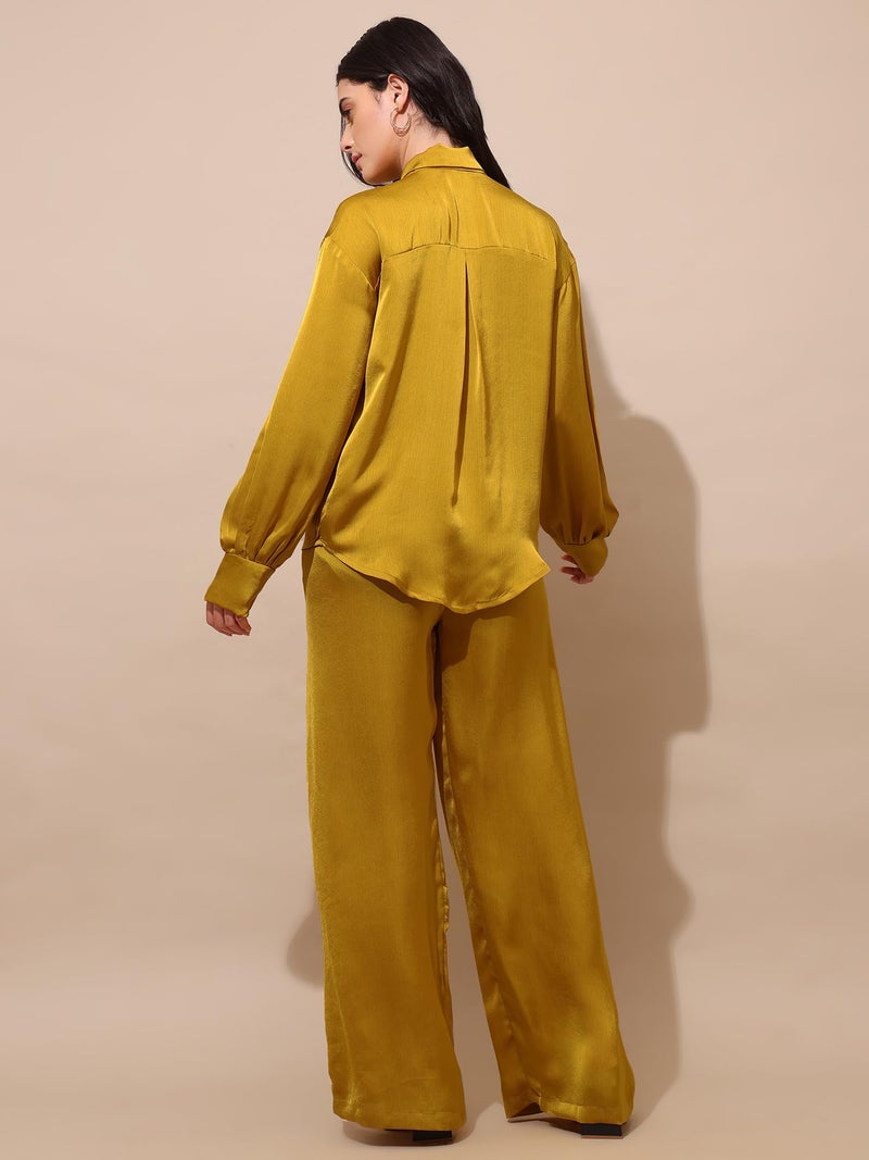 PURVAJA Women’s Midi Satin Yellow Co-Ords(Razy-041-L) - Image 3