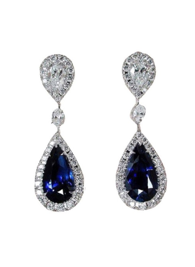 NIBEMINENT Rhinestone Teardrop Earrings Blue/Silver  - Image 1