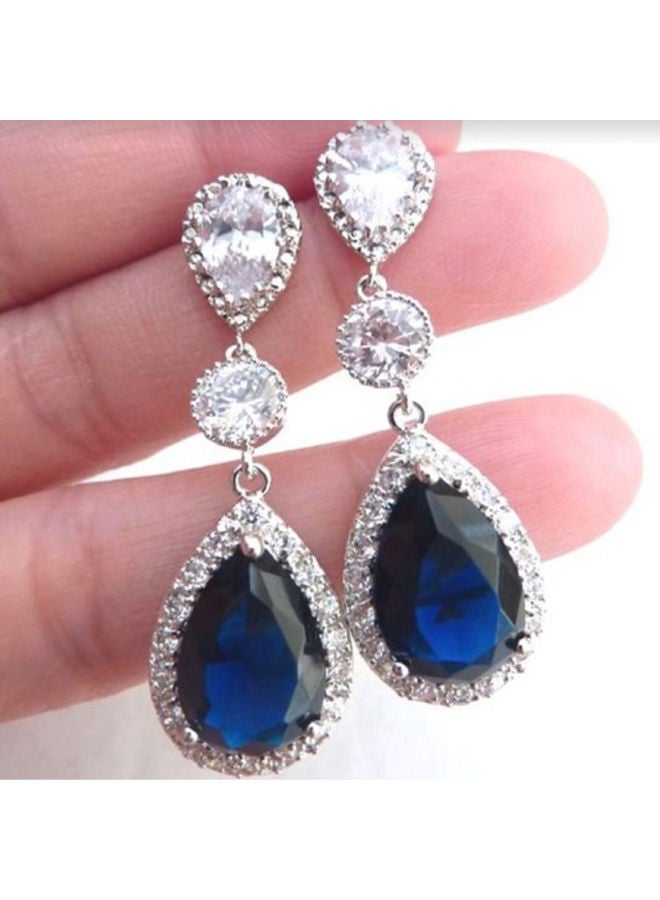 NIBEMINENT Rhinestone Teardrop Earrings Blue/Silver  - Image 4