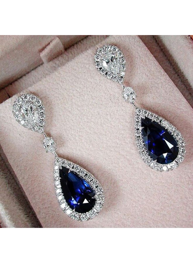 NIBEMINENT Rhinestone Teardrop Earrings Blue/Silver  - Image 3