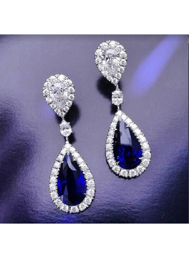 NIBEMINENT Rhinestone Teardrop Earrings Blue/Silver  - Image 2