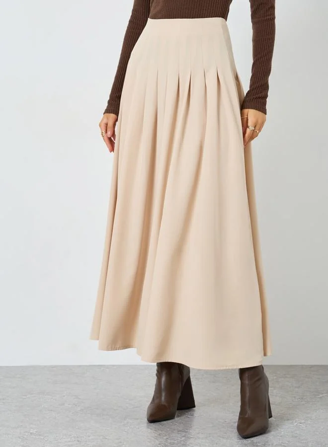 ستايلي تنورة طويلة سادة بحافة واسعة وكسرات