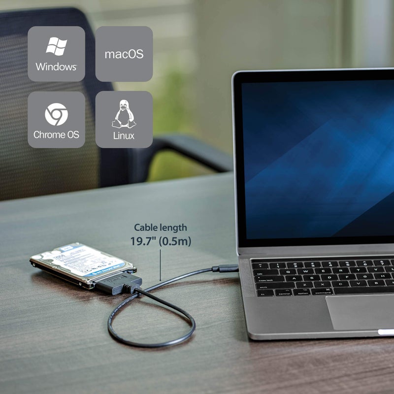 Startech.com StarTech SATA to USB-C Cable, USB 10Gbps to 2.5in SATA I II III Hard Drive Adapter, External Converter for SSD or HDD Data Transfer - Image 3