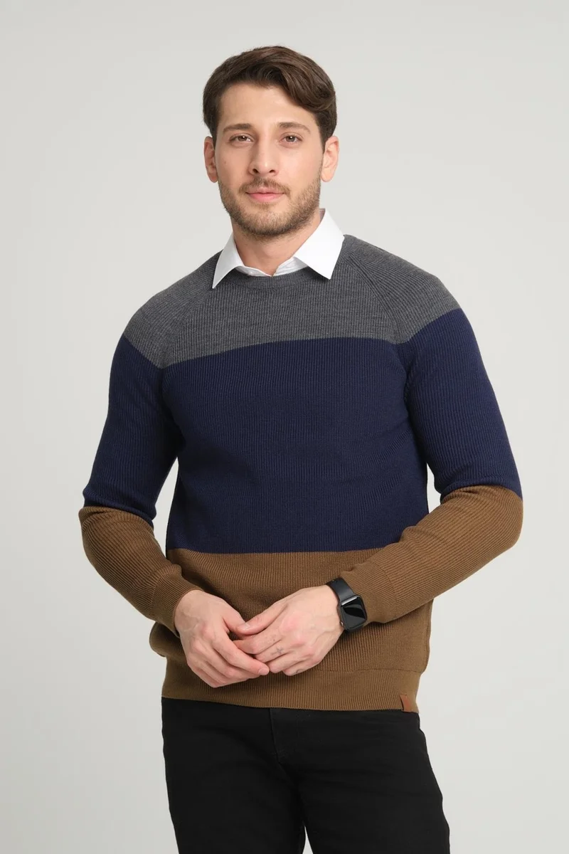 الكسندر جاردي Color Block Raglan Sleeve Crew Neck SWEATER(E23-6708)
