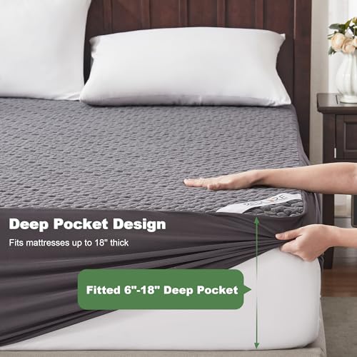 BEDLORE Waterproof Mattress Protector, Queen Size Mattress Pad Fitted 6"-18" Deep Pocket, 3D Air Fabric Breathable Bed Mattress Cover Noiseless Washable for Bedroom, Hotel(Carbon Gray) - Image 5