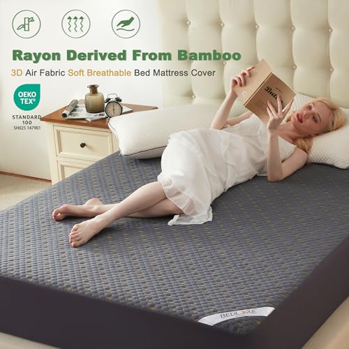 BEDLORE Waterproof Mattress Protector, Queen Size Mattress Pad Fitted 6"-18" Deep Pocket, 3D Air Fabric Breathable Bed Mattress Cover Noiseless Washable for Bedroom, Hotel(Carbon Gray) - Image 2