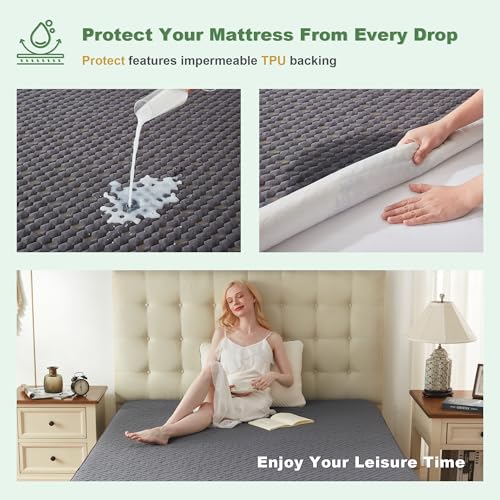 BEDLORE Waterproof Mattress Protector, Queen Size Mattress Pad Fitted 6"-18" Deep Pocket, 3D Air Fabric Breathable Bed Mattress Cover Noiseless Washable for Bedroom, Hotel(Carbon Gray) - Image 3