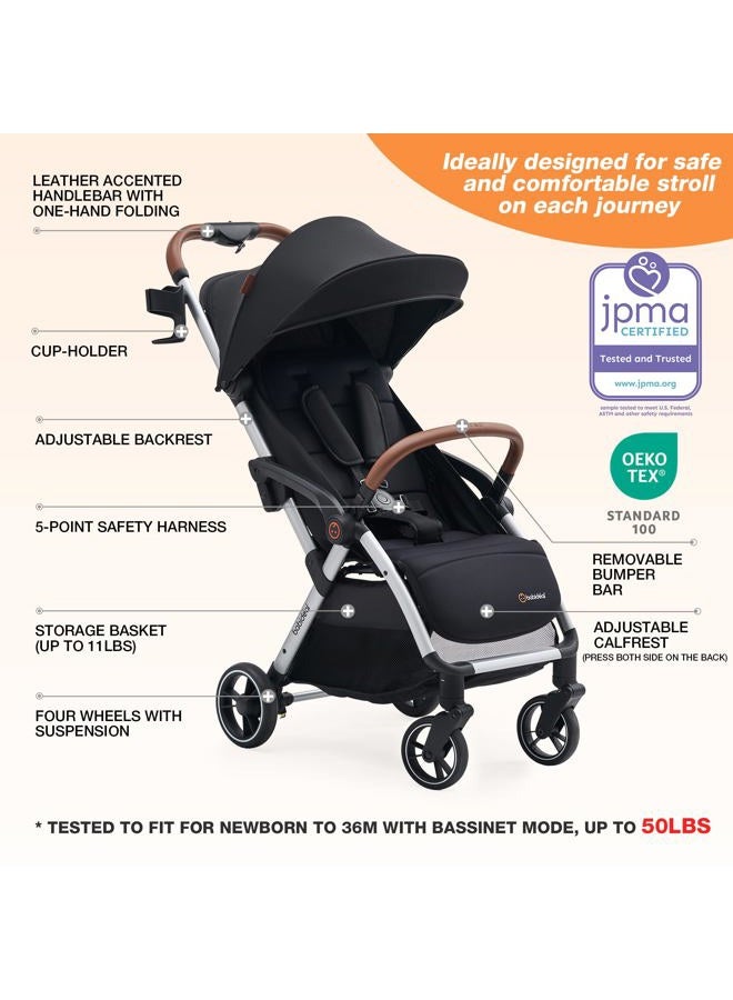 Babideal Compact Stroller Lightweight Stroller with Large Canopy, Self-Folding, Full-Reclining Seat, Cup Holder Included - Suitable for Newborn to 36M, up to 50lbs. - Image 3