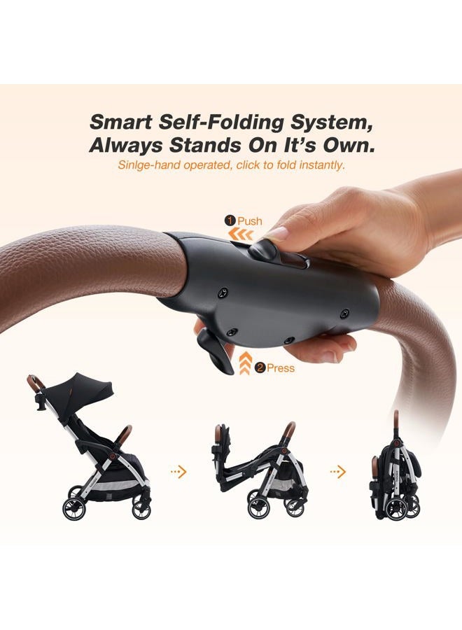 Babideal Compact Stroller Lightweight Stroller with Large Canopy, Self-Folding, Full-Reclining Seat, Cup Holder Included - Suitable for Newborn to 36M, up to 50lbs. - Image 2