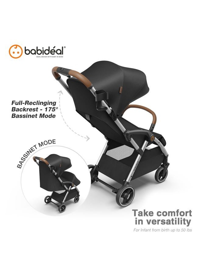 Babideal Compact Stroller Lightweight Stroller with Large Canopy, Self-Folding, Full-Reclining Seat, Cup Holder Included - Suitable for Newborn to 36M, up to 50lbs. - Image 4