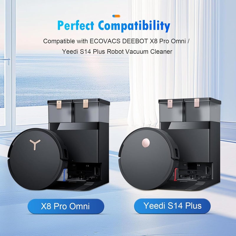 طقم إكسسوارات استبدال 20 قطعة متوافق مع مكنسة ECOVACS DEEBOT X8 Pro Omni / T50 Pro Omni / Yeedi S14 Plus الروبوتية، فرشاة رئيسية واحدة، 6 فرش جانبية، 4 مرشح هواء HEPA، 2 أسطوانة مسح، 6 كيس غبار. - Image 2
