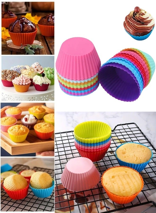 FALMER 12 Pieces Of Reusable Silicone Muffin Cupcake Cups, 7Cm Multicolored - Image 1