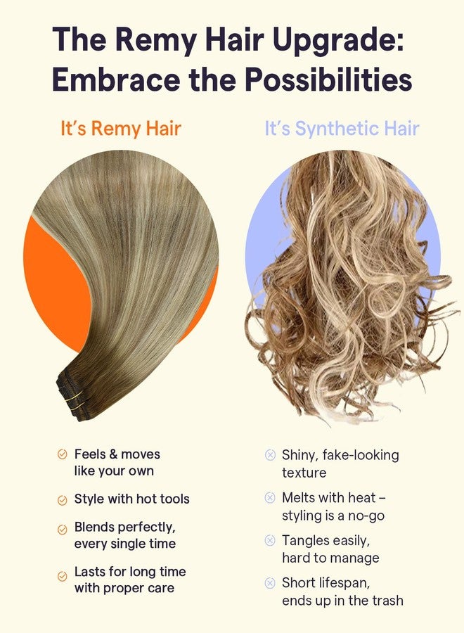 Full Shine Ombre Clip in Extensions Medium Brown to Ash Brown Mix Dirty Blonde 18 Inch Straight Clip in Hair Extensions Real Human Hair Invisible Lace Weft Clip ins 3 Pcs 60g - Image 4