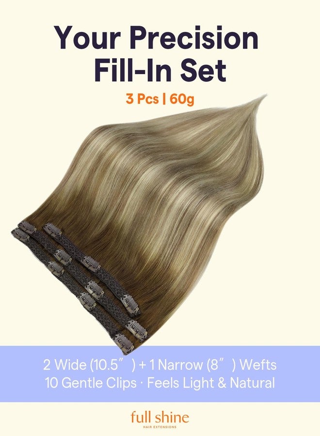 Full Shine Ombre Clip in Extensions Medium Brown to Ash Brown Mix Dirty Blonde 18 Inch Straight Clip in Hair Extensions Real Human Hair Invisible Lace Weft Clip ins 3 Pcs 60g - Image 2