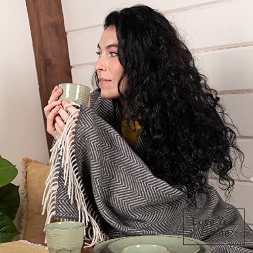 LYHome Merino Wool Blanket - Warm Throw for Cold Weather, Warmest Travel Outdoor Camping Blankets, Picnic Army and Military Throws, Comforter Soft & Cozy (55" x 79" Dark Grey with White Chevron) - Image 5