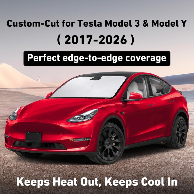 EcoNour Windshield Sunshade for Car | 240T Polyester Shield for Tesla Model 3 Sunshade | Superior UV & Heat Protection Model Y Sunshade | Car Interior Accessories for Summer - Image 2
