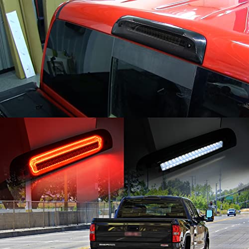 NSLUMO Led Third Brake Light Replacement for 2014-2018 Chevy Silverado GMC Sierra 1500 2500HD 3500HD Red Strobe Rear 3rd Brake Center High Mount Stop Lamp + White Cargo Light Kit Euro Smoked Lens - Image 3